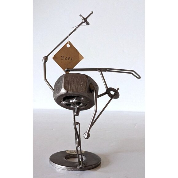 Junk Art VTG 2001 Vernart Ski Nut Skier Figurine Handcrafted Metal 6" Tag Canada - Picture 3 of 12